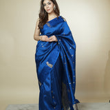 Blue Pure Mango Silk Handwoven Saree with Zari Buti & Satin Border