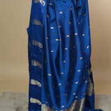 Blue Pure Mango Silk Handwoven Saree with Zari Buti & Satin Border