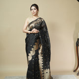 Black Pure Banarasi Organza Saree with Gold Zari Border