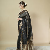 Black Pure Banarasi Organza Saree with Gold Zari Border