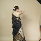 Black Pure Banarasi Organza Saree with Gold Zari Border