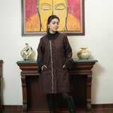 Black Embroidered Long Coat Set with Woven Elegance