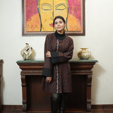 Black Embroidered Long Coat Set with Woven Elegance