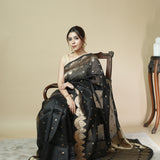 Black Pure Banarasi Organza Saree with Gold Zari Border