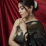 Black Pure Banarasi Organza Saree with Gold Zari Border