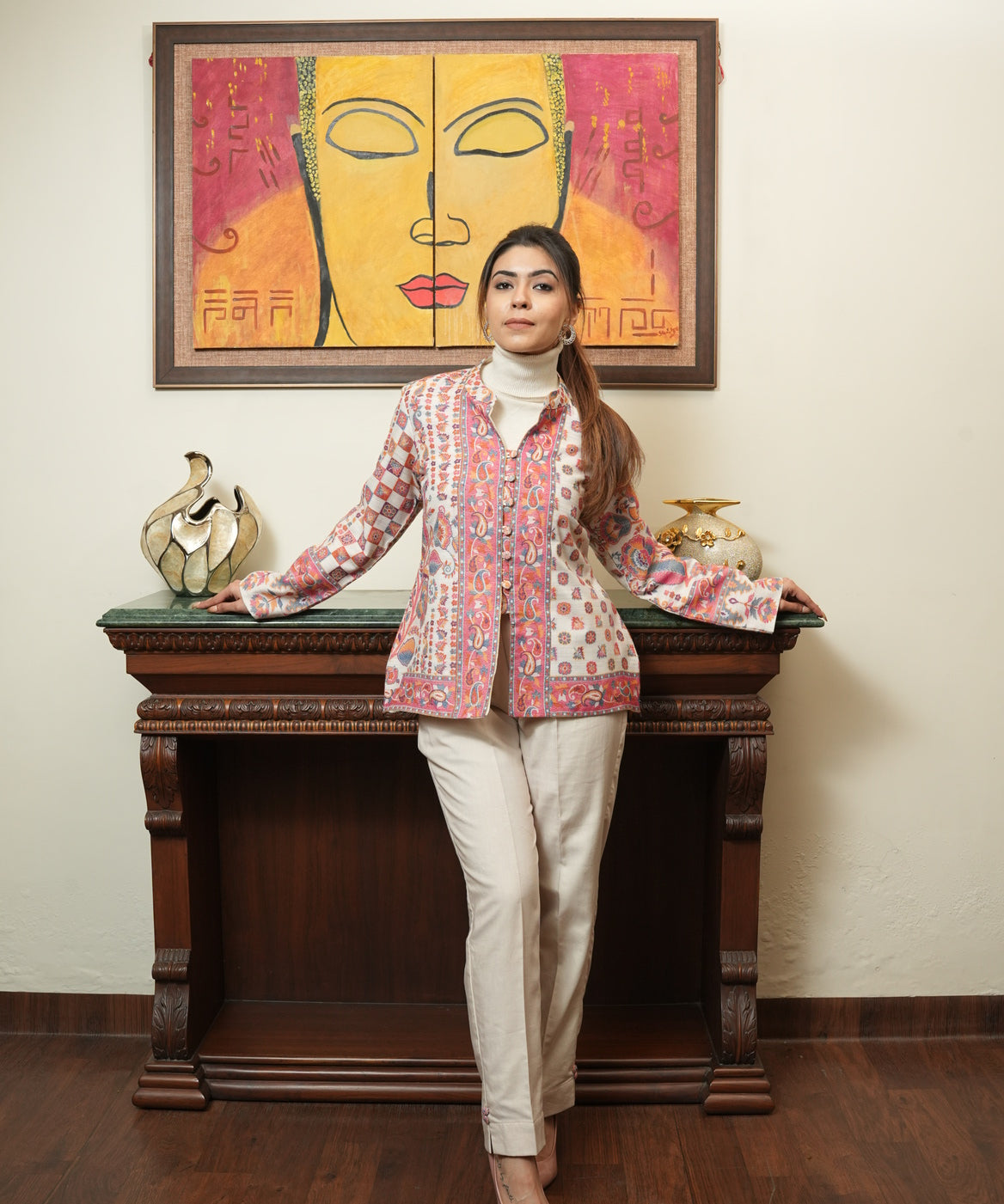 Off white Pashmina jacket set