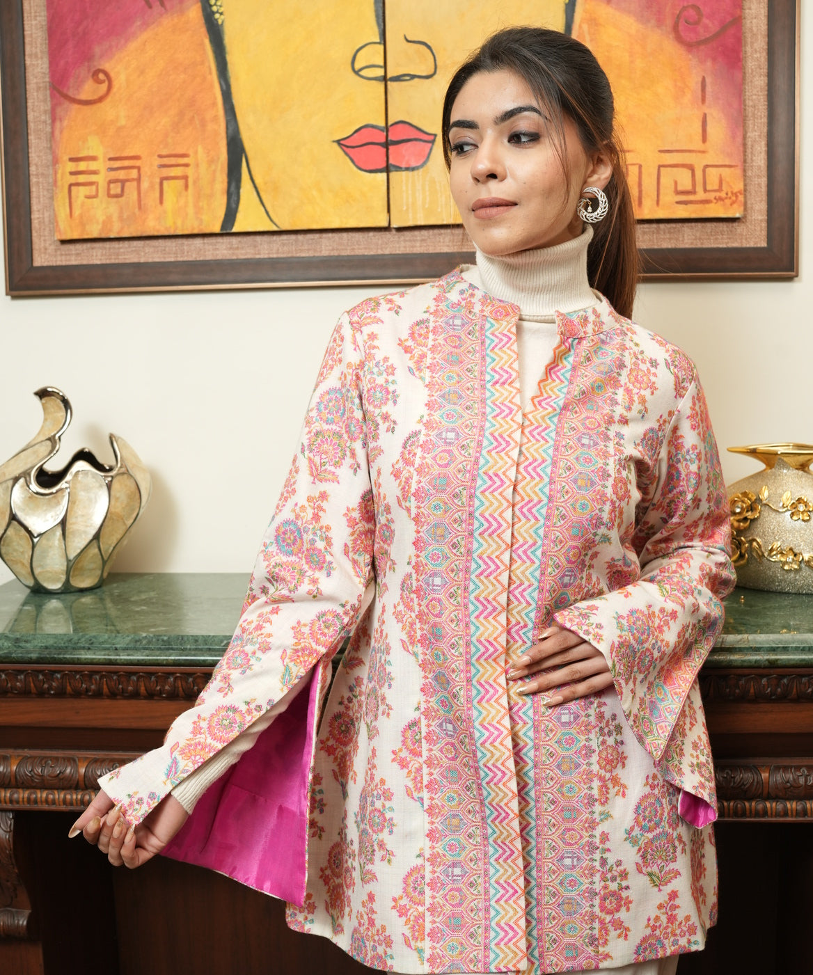 Off white Pashmina jacket set