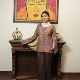 Beige & Brown Pashmina Coord Set with Flared Sleeves