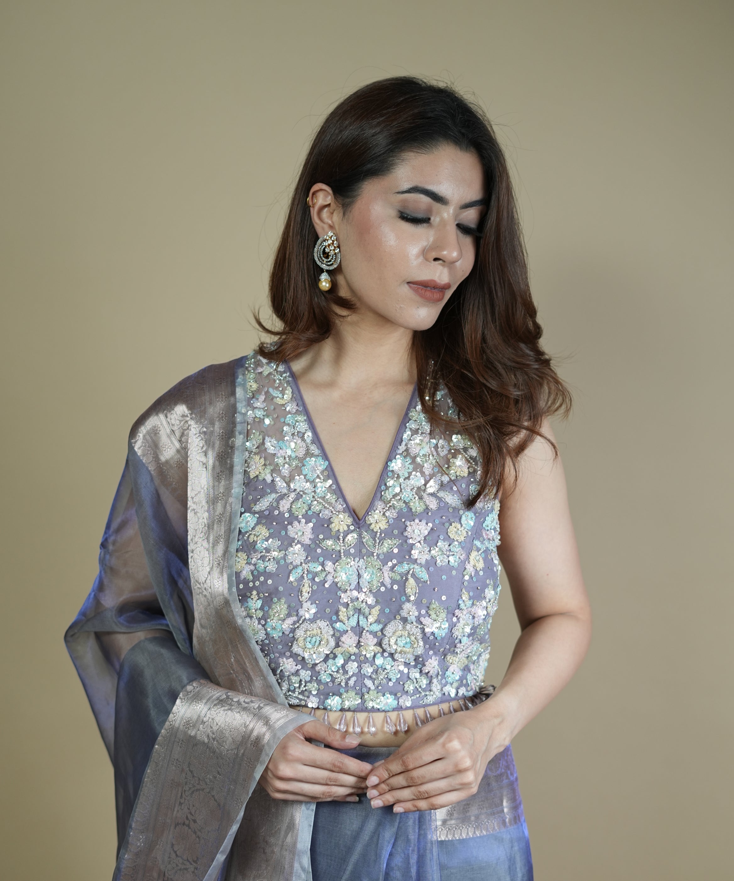 Lilac Pure Organza Saree with Banarasi Woven Border