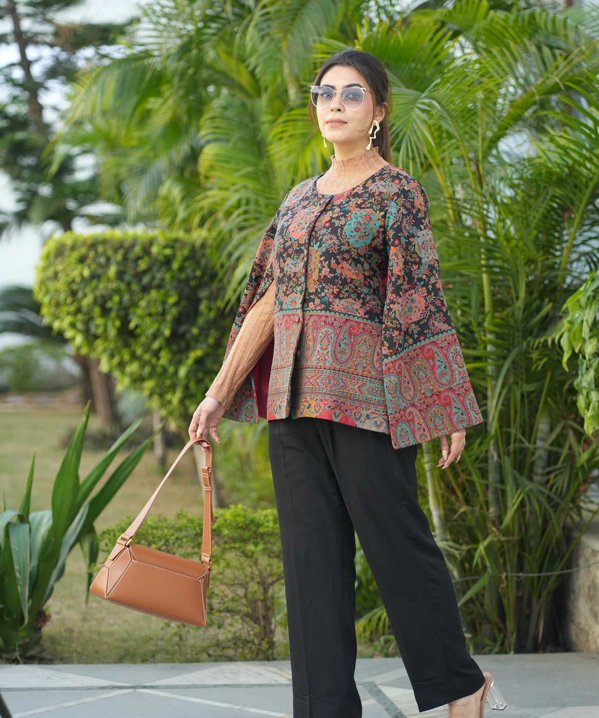 Black Pashmina Coord Set with Flared Sleeves