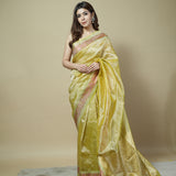 Lime Green Crush Tissue Saree with Intricate Thread Woven Border