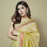 Lime Green Crush Tissue Saree with Intricate Thread Woven Border