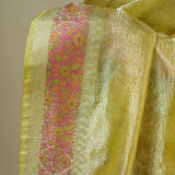 Lime Green Crush Tissue Saree with Intricate Thread Woven Border