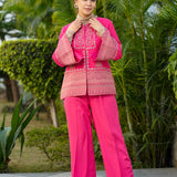 Peach Embroidered Pashmina Jacket set