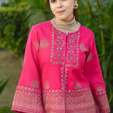 Peach Embroidered Pashmina Jacket set