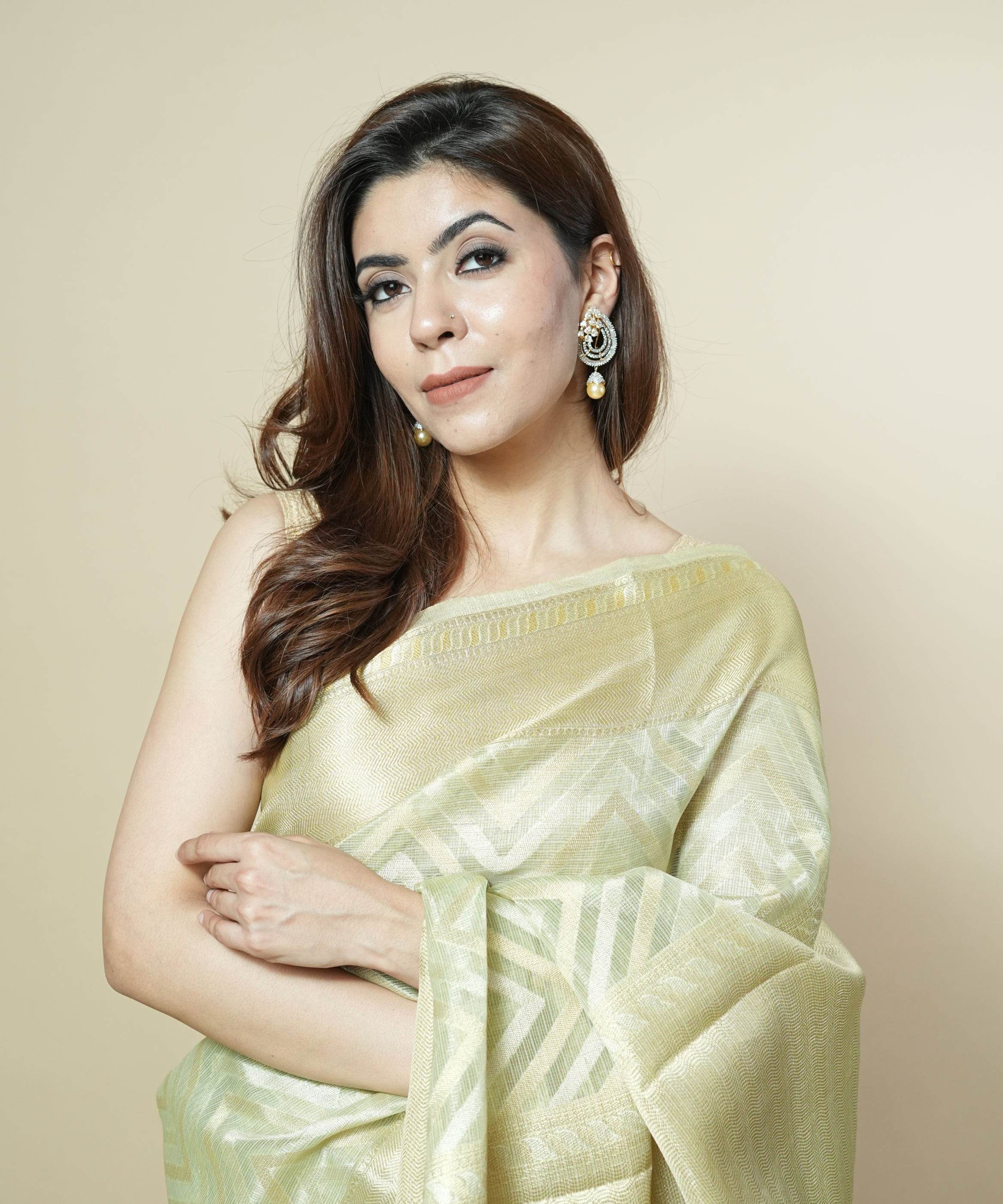 Elegant Lime Green Kota Tissue Saree