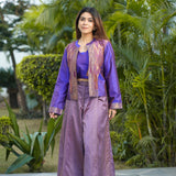 3-Piece Silk Set with Thread & Zari Woven Jacket and Pleated Pants