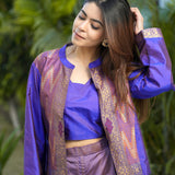 3-Piece Silk Set with Thread & Zari Woven Jacket and Pleated Pants