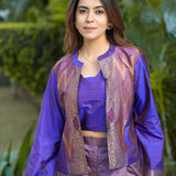 3-Piece Silk Set with Thread & Zari Woven Jacket and Pleated Pants