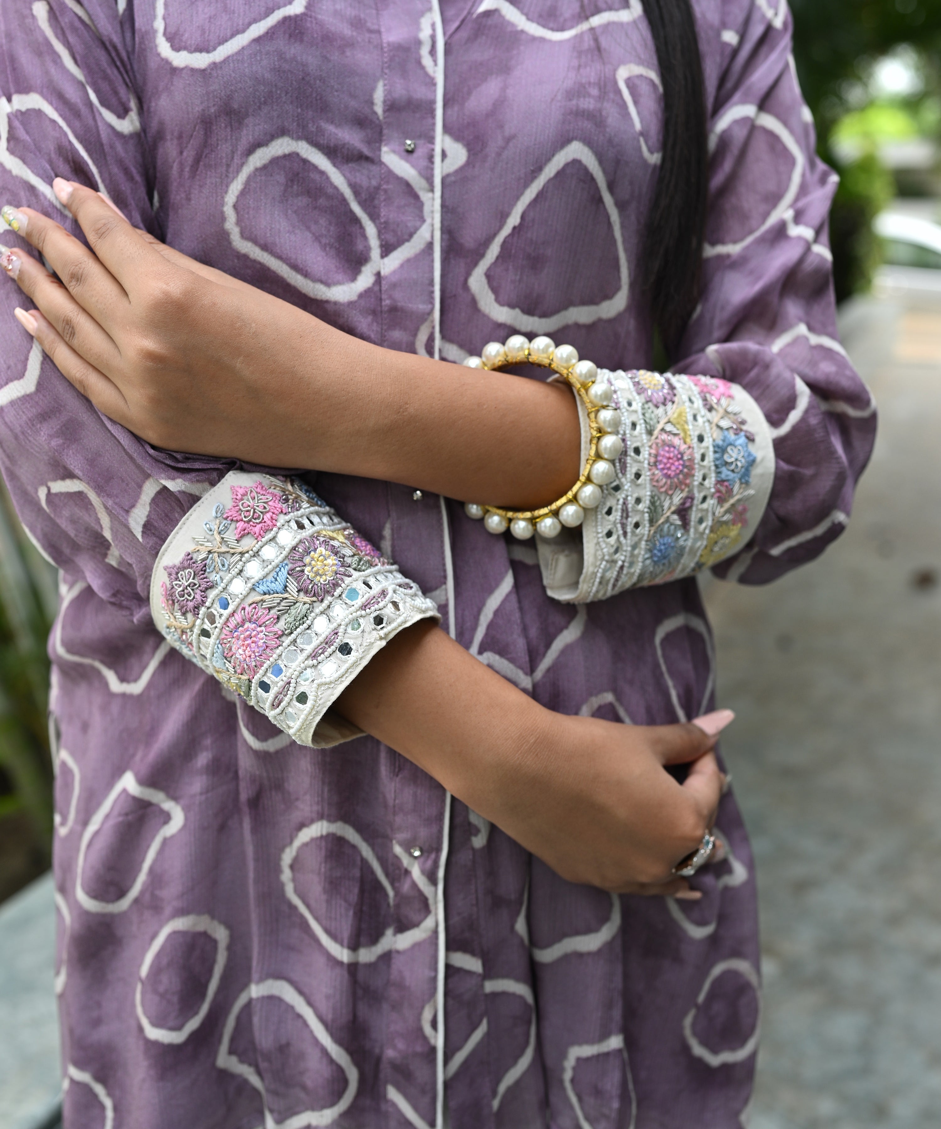 Partywear chinnon hand embroidered coord set