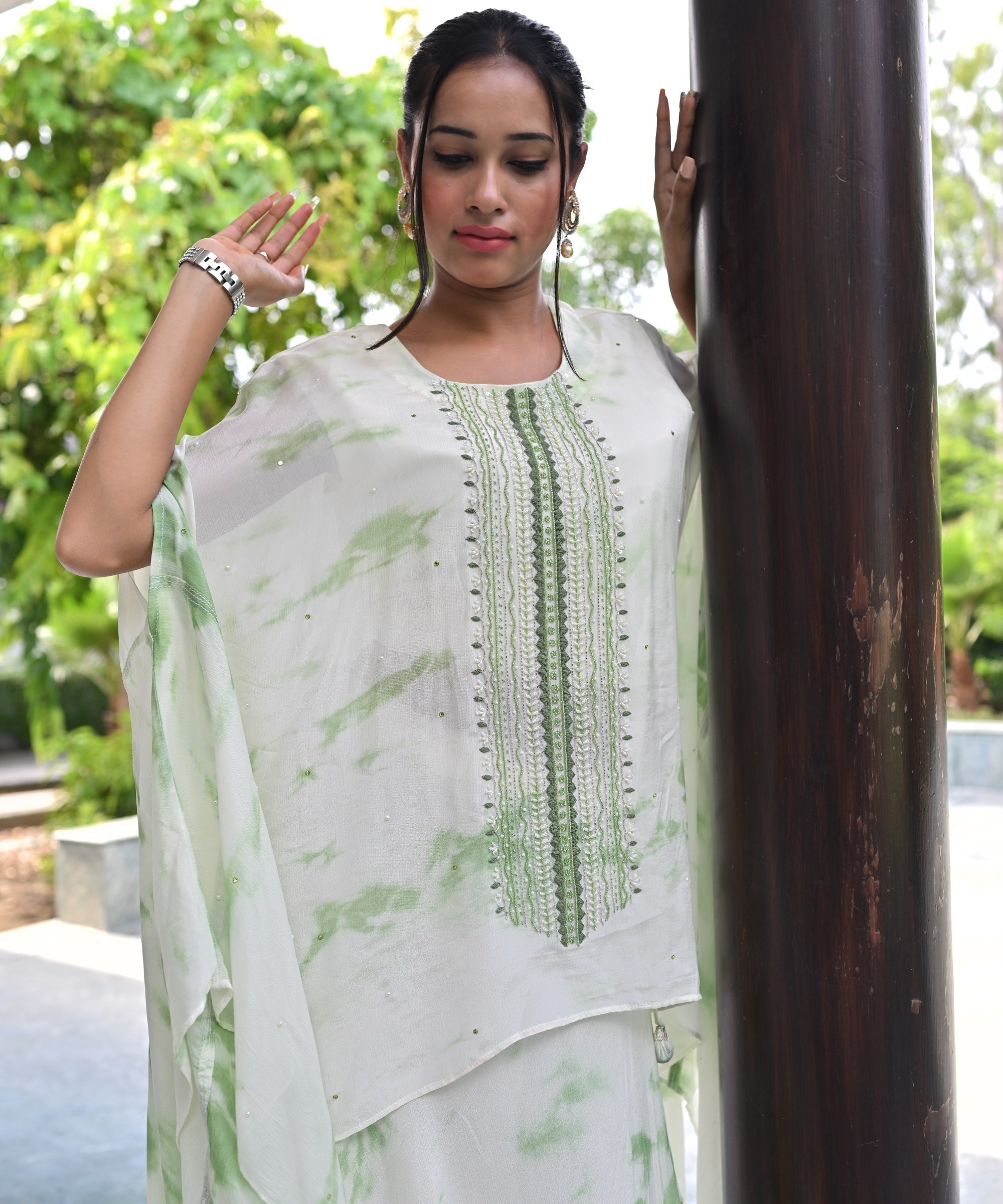 Elegant Hand embroidered Tie&Dye skirt top with Cape