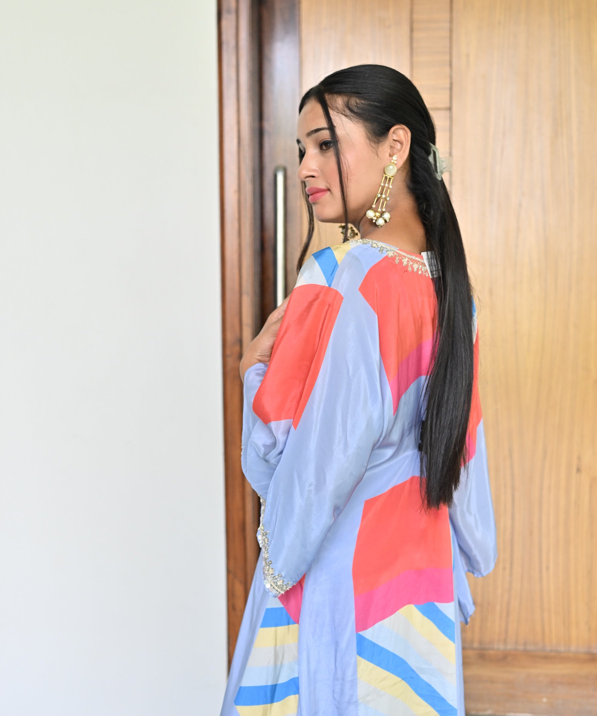 Partywear crape hand embroidered coord set