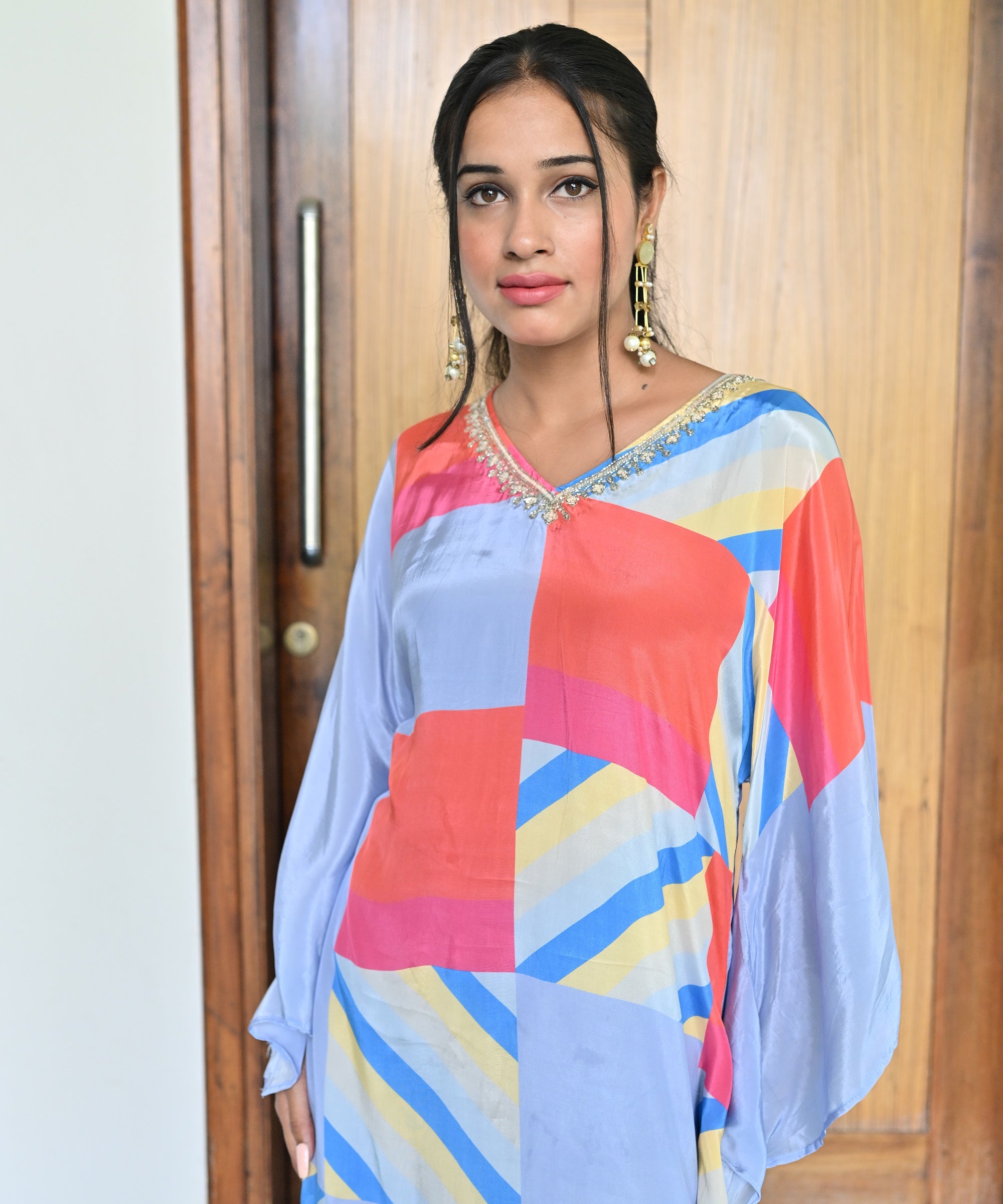 Partywear crape hand embroidered coord set
