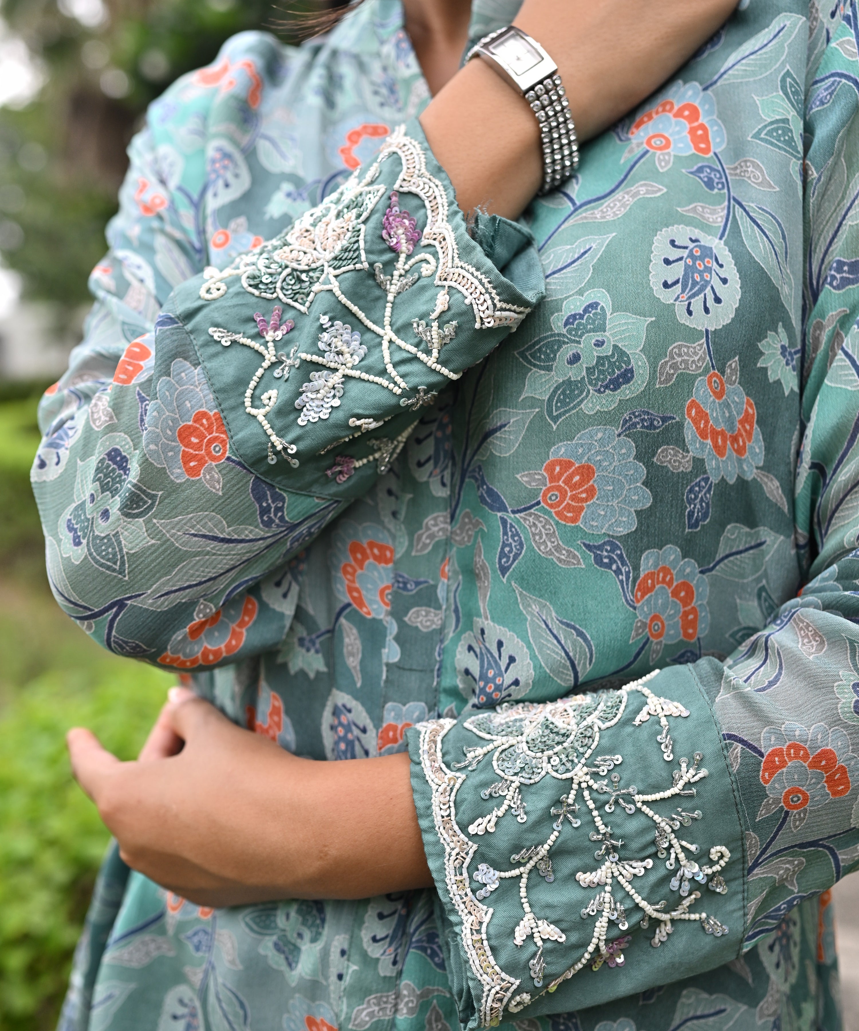 Partywear chinnon hand embroidered coord set