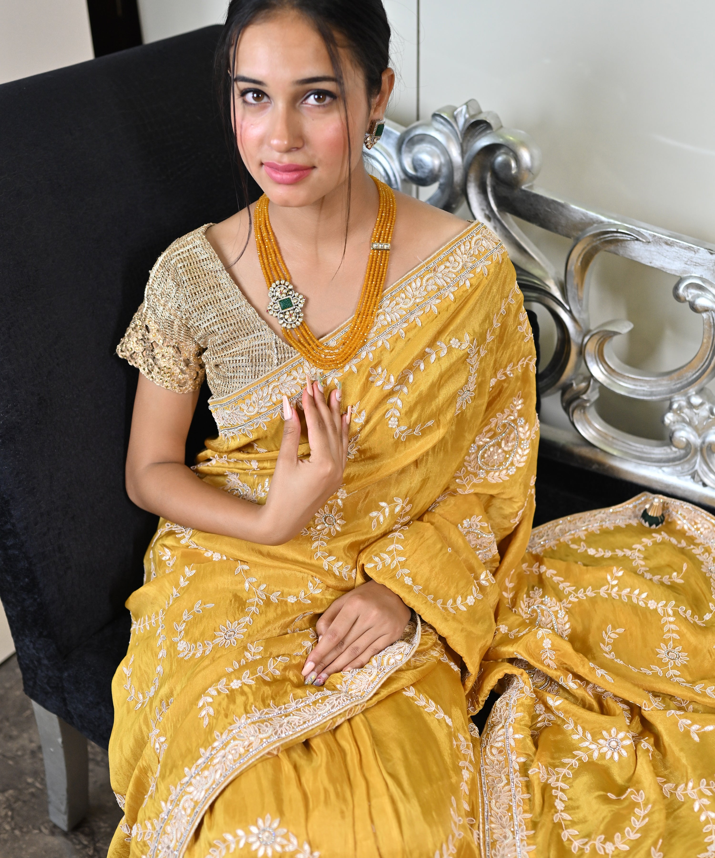 Hand embroidered gota patti georgette tissue saree
