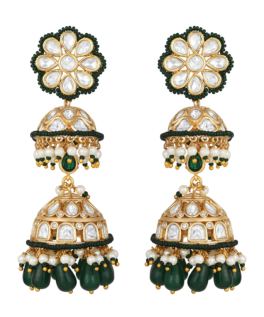 Designer Gold Polish Brass with Mosanite Kundan Polki