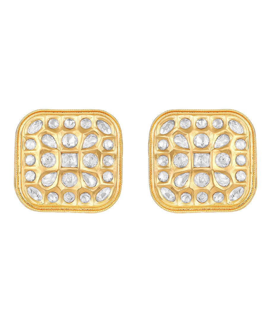 Gold Polish Brass with Kundan Earrings