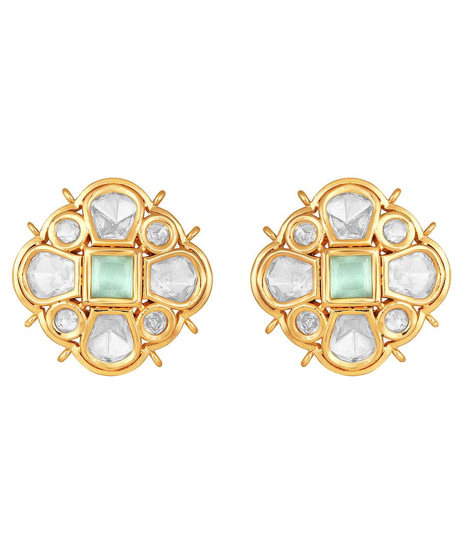Gold Polish Brass with Kundan Earrings