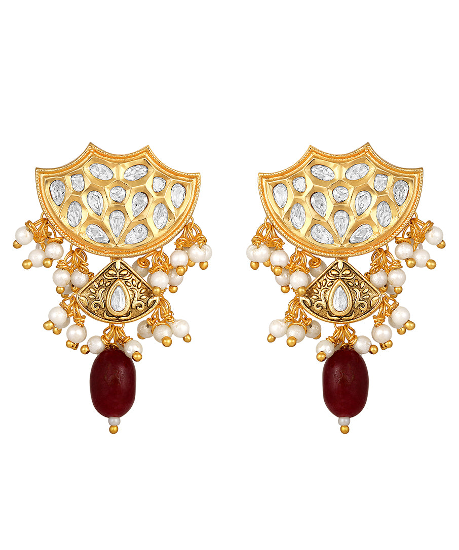 Gold Polish Brass with Kundan Polki Earrings