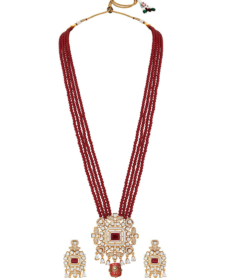Designer Gold Polish Brass with Kundan Polki Necklace Set