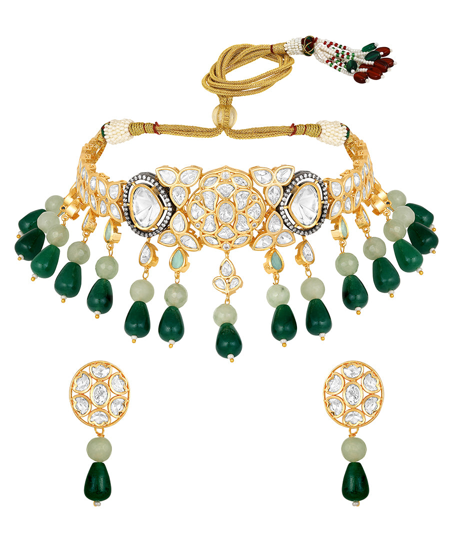 Designer Gold Polish Brass with Mosanite Kundan Polki