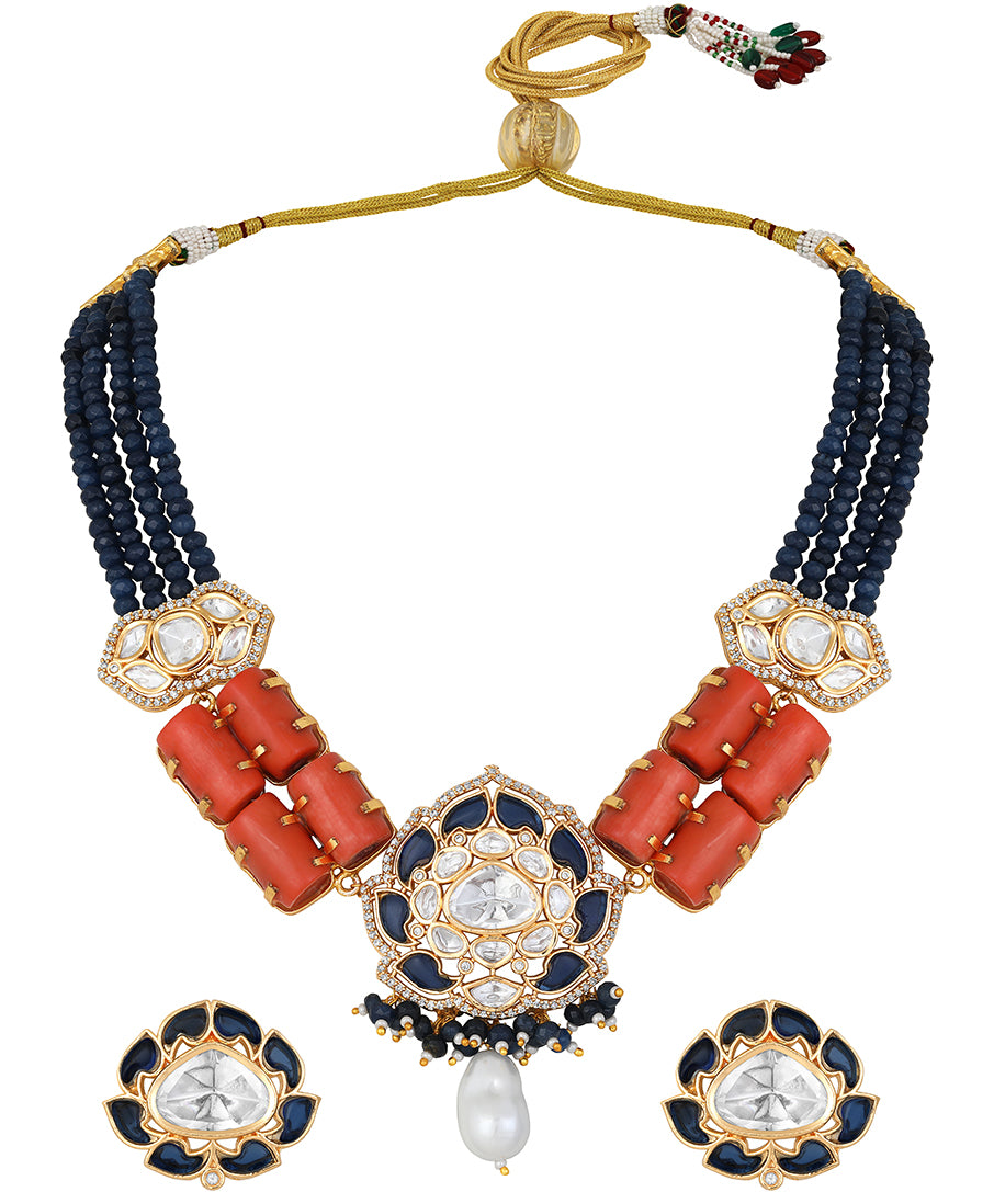 Designer  Gold Polish Brass with Kundan Polki Necklace