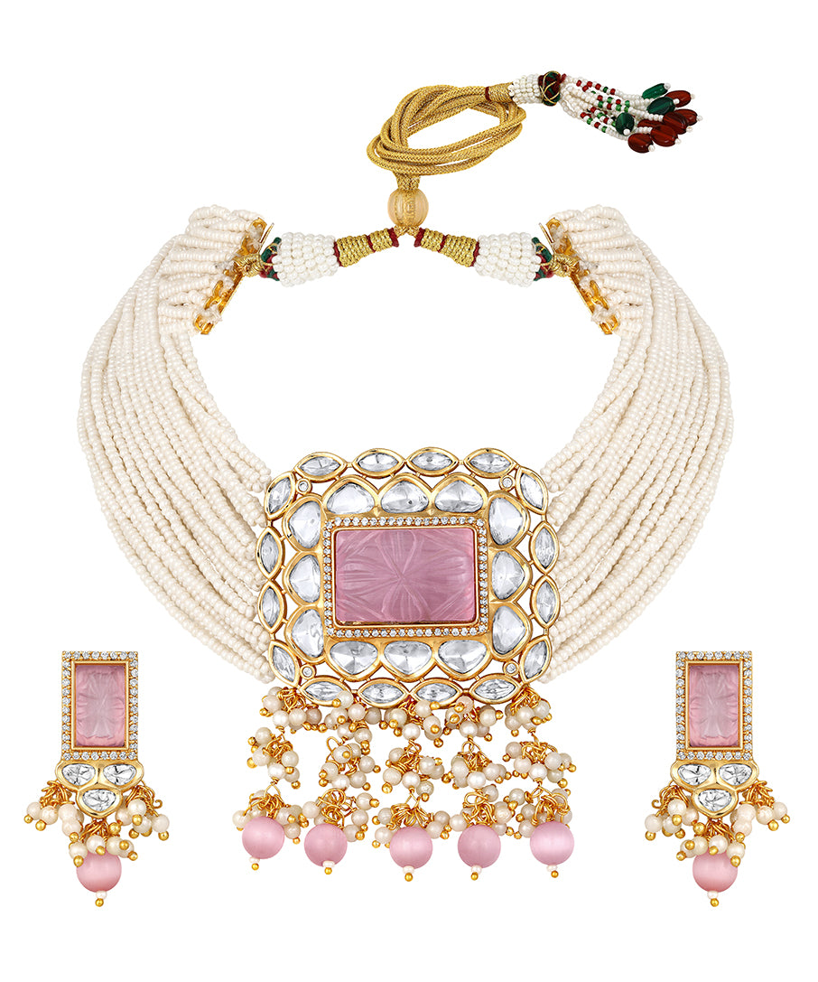 Designer  Gold Polish Brass with Kundan Polki Necklace