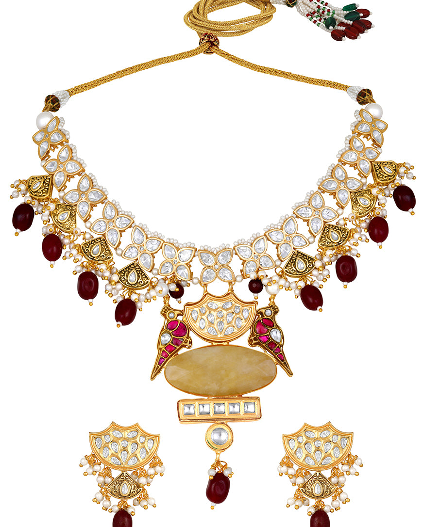 Designer Gold Polish Brass with Mosanite Kundan Polki