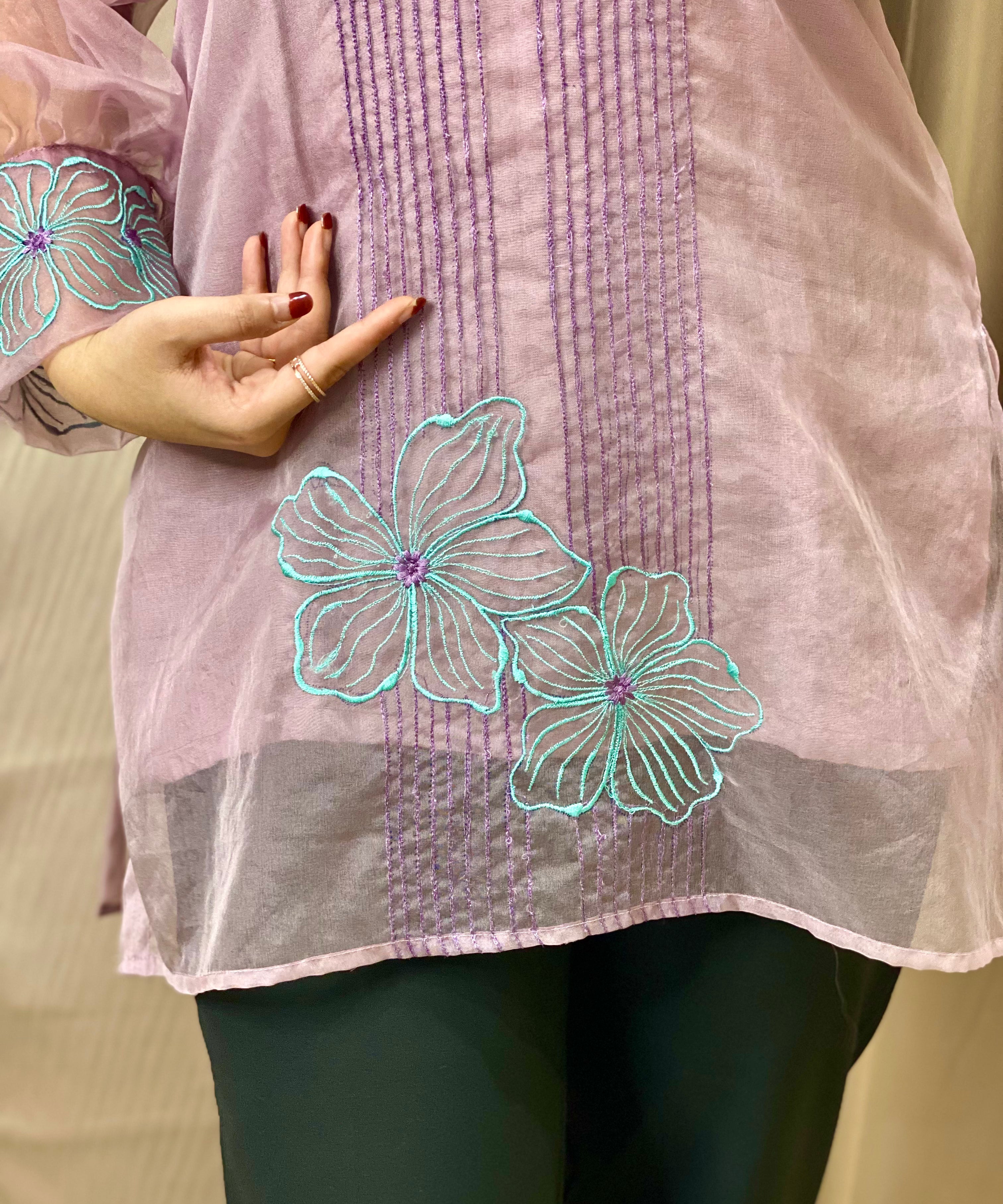 Elegant embroidered organza shirt