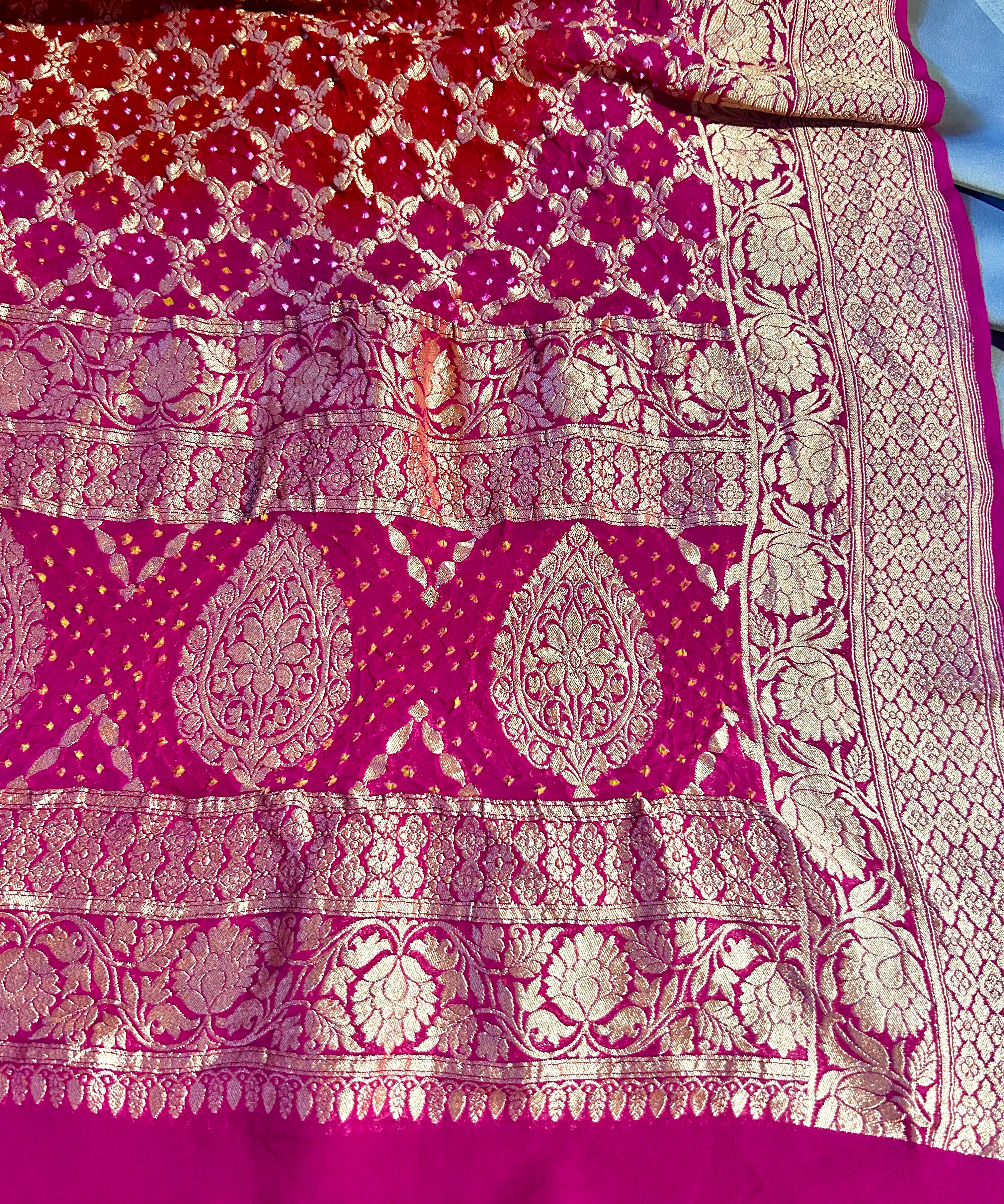 Designer hand woven Rai Bandhej Pure georgette Dupatta