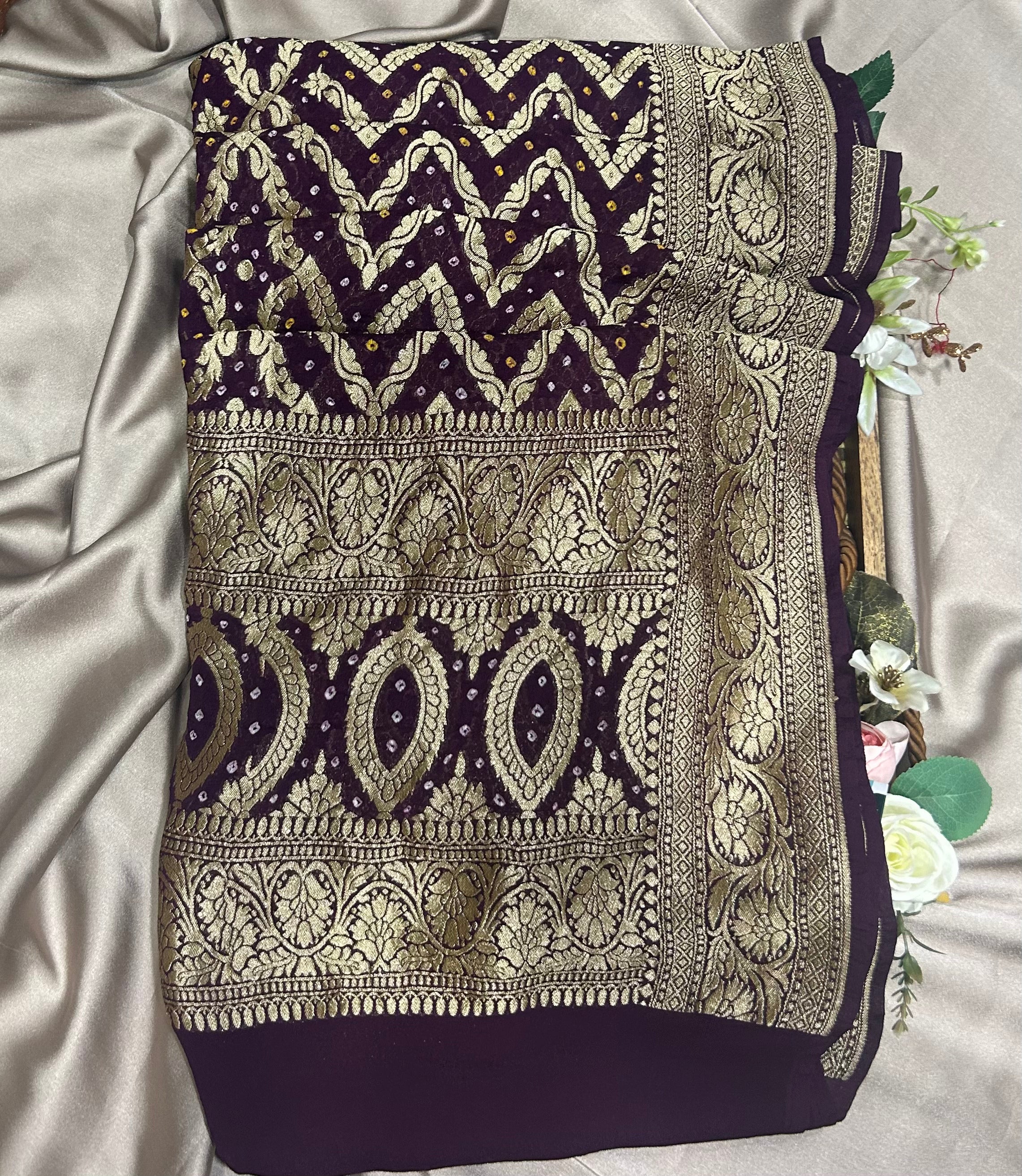 Designer hand woven Rai Bandhej Pure georgette Dupatta