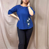 elegant embroidered linen blue shirt