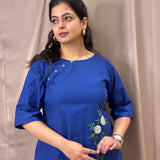 elegant embroidered linen blue shirt