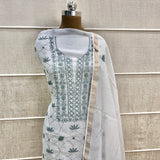 Hand embroidered pure mal chanderi chikankari dyeable Lucknowi suit dupatta