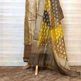 Hand block pure maheshwari chanderi zari woven suit dupatta