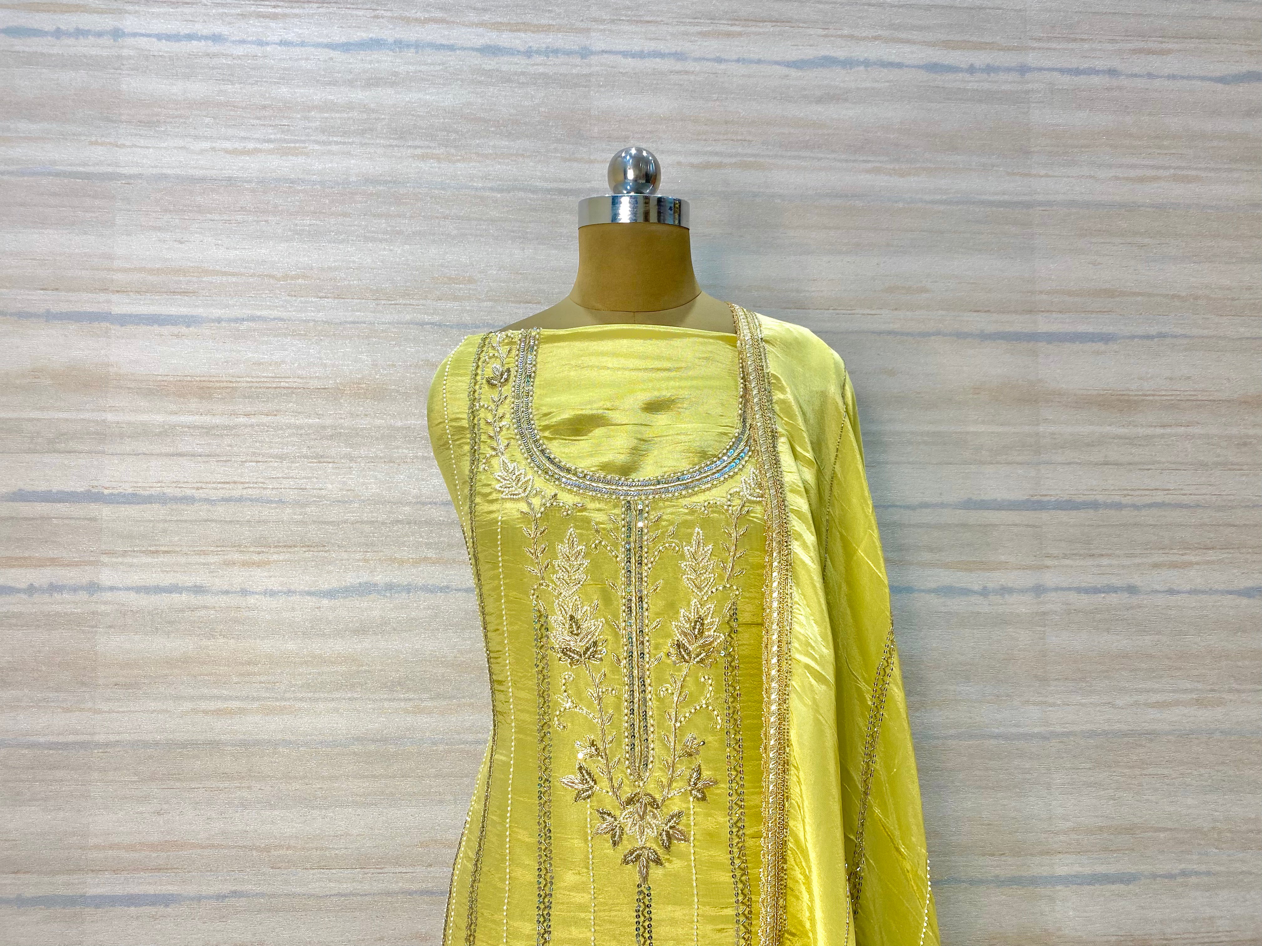 Elegant Hand Zardozi Work Green Tissue Silk Suit with Designer Embroidered Dupatta