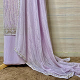 Party wear hand embroidered lilac tissue organza suit dupatta