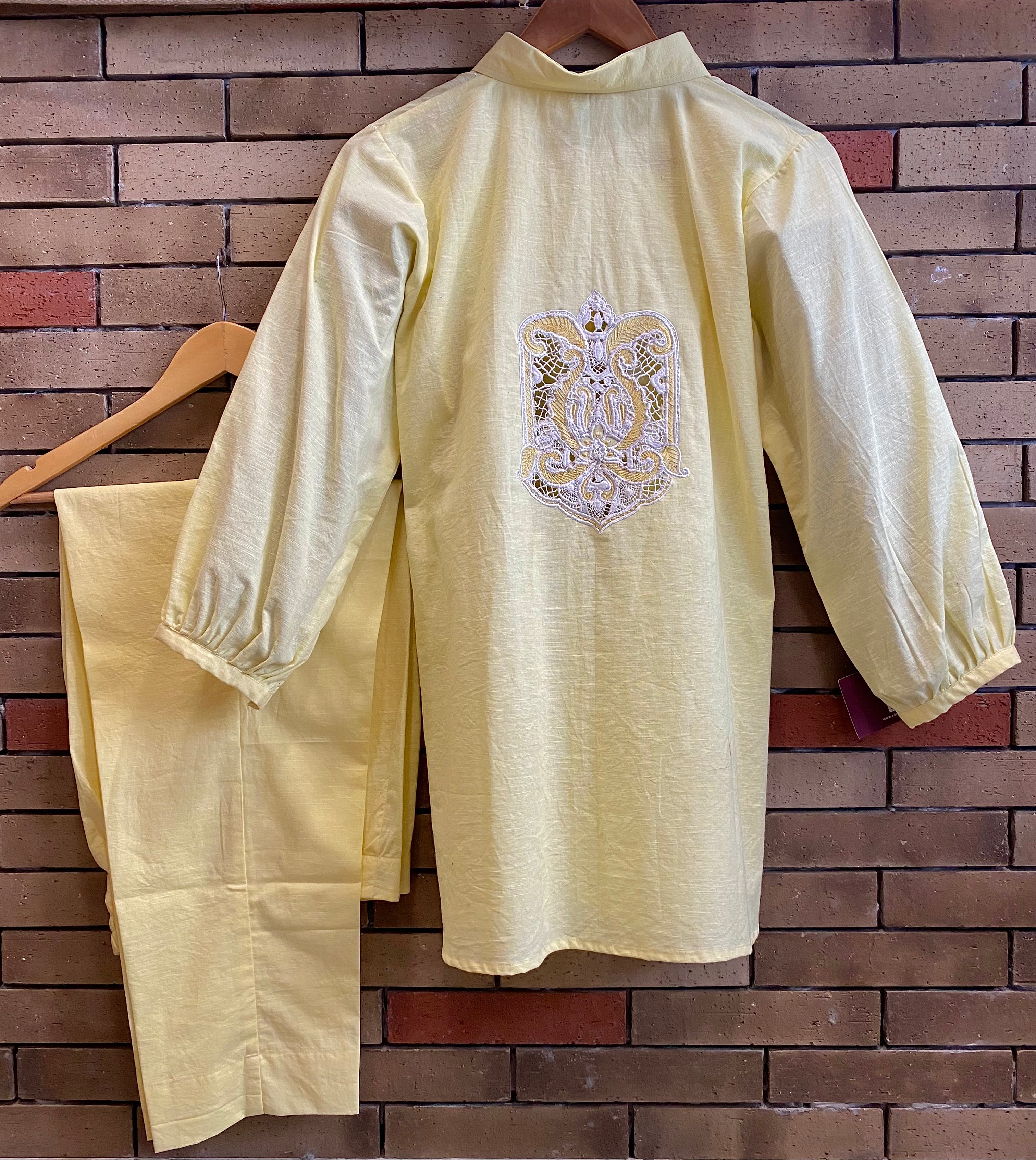 Embroidered linen lemon coord set