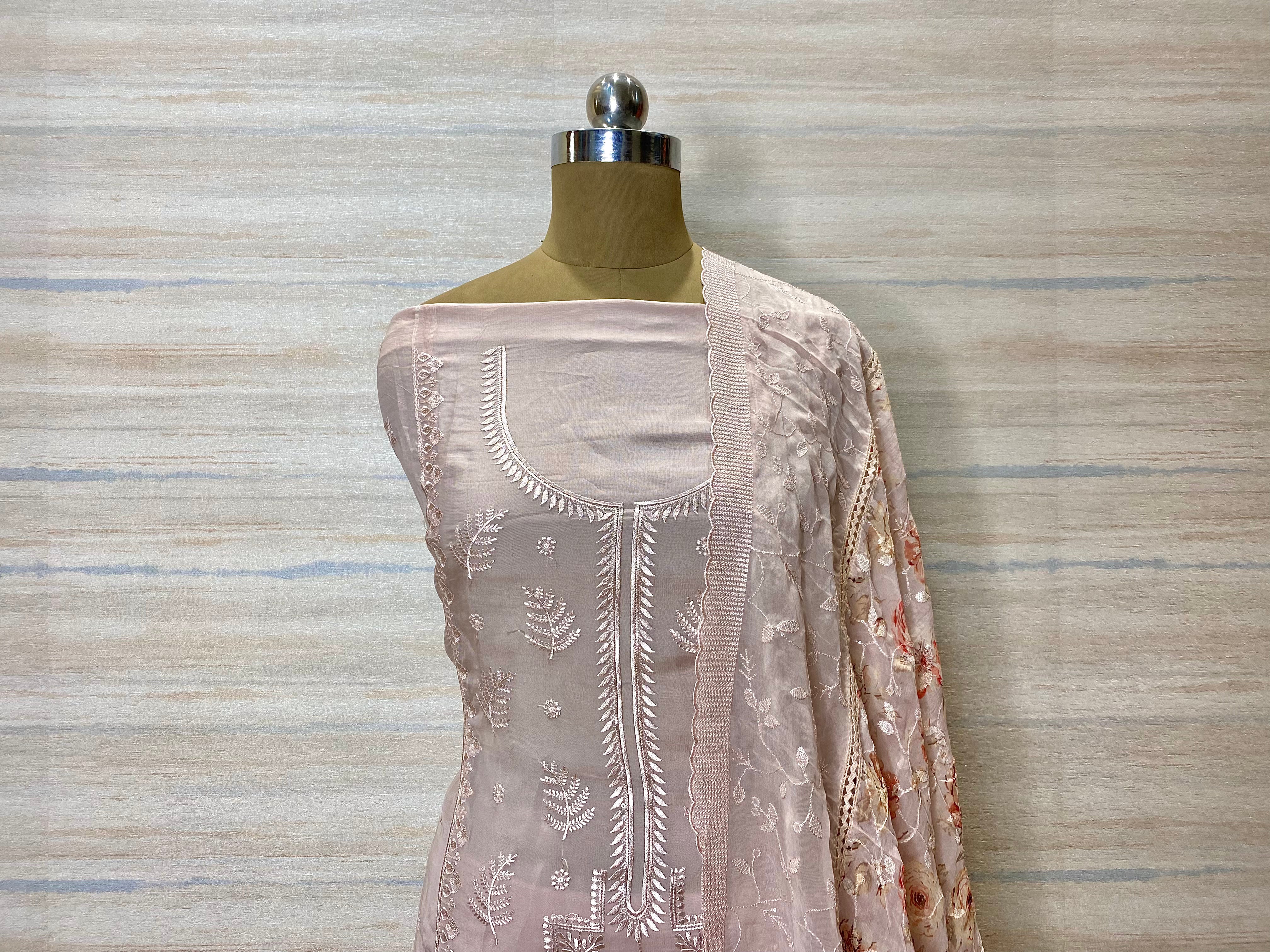 designer  embroidered pakistani georgette organza suit dupatta