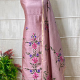 Elegant Lavender Maheshwari Suit with Artistic Hand-Painted Design